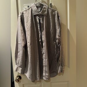 Peter Millar Men's Plaid Button Down Shirt - brown and pale blue